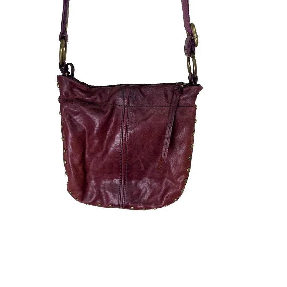 FOSSIL‎ Satchel Cross Body Studs Brown Leather Shoulder Bag